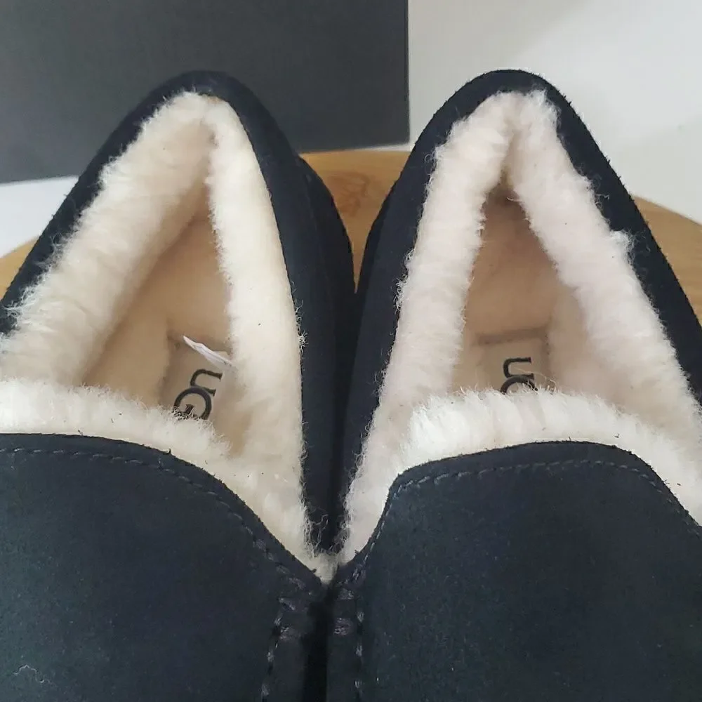 UGG Ascot Slipper Black Suede Wool Comfort Loafer Men's US 8 NIB